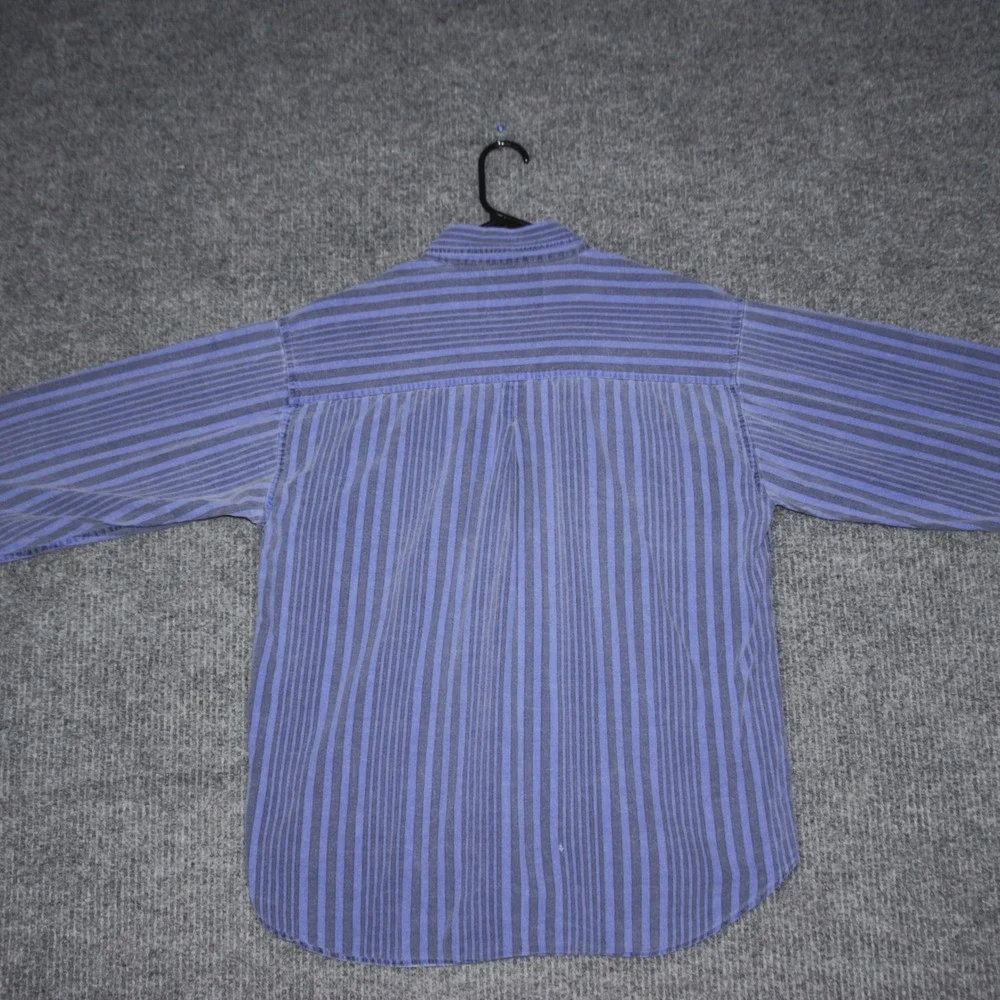 Pier Connection Mens Medium Striped‎ Button Down Shirt 100% Cotton Blue Gray